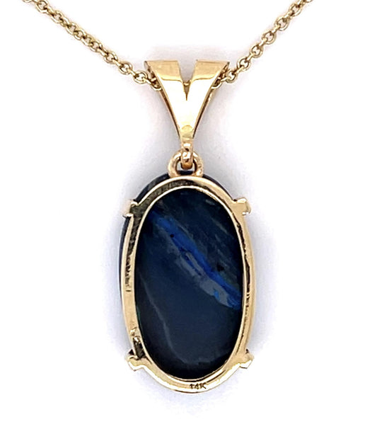 3.66ct Black Australian Opal 14KY Pendant 4g 18" Adjustable Chain