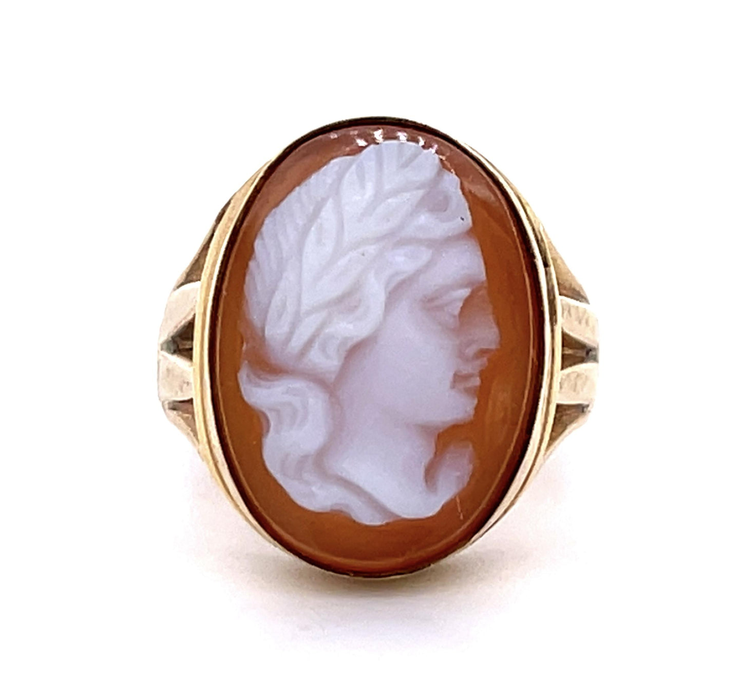 Victorian Carved Ancient Figure Agate 14KY Ring (Antique 1890s)
