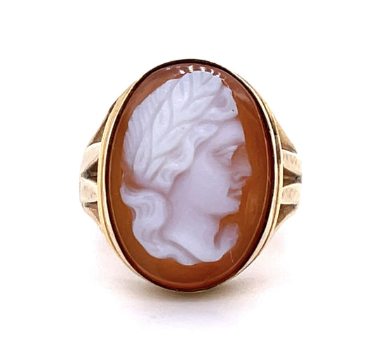 Victorian Carved Ancient Figure Agate 14KY Ring (Antique 1890s)