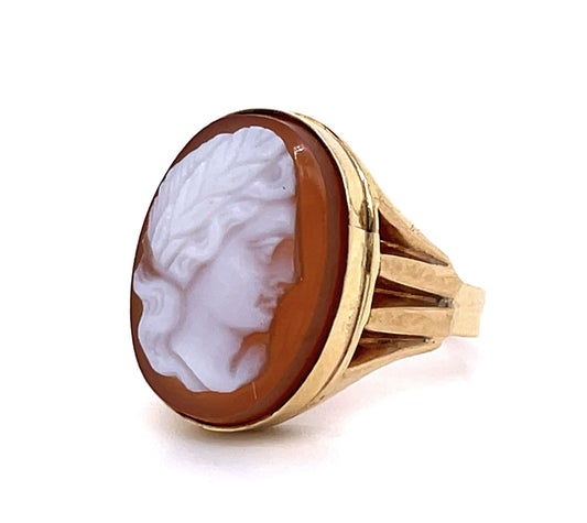 Victorian Carved Ancient Figure Agate 14KY Ring (Antique 1890s)
