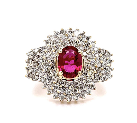 1.25ct Ruby 1.25ct Diamond 14KY Ring 6g 8.50 Size