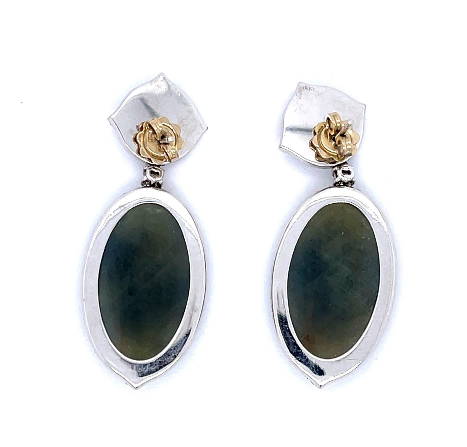 50ct Greyish Green Sapphire 2ct Diamond 18KY Large Drop Earrings 21.60g 2"