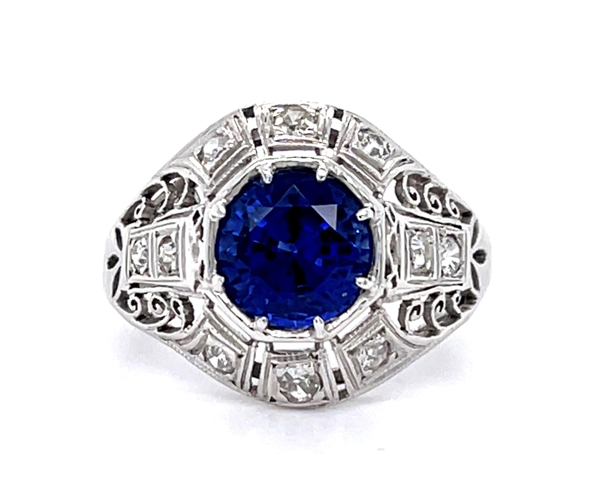 Art Deco 1.37ct Sapphire & 0.70ct Diamond Art Deco Ring