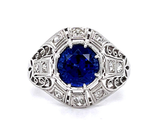 Art Deco 1.37ct Sapphire & 0.70ct Diamond Art Deco Ring