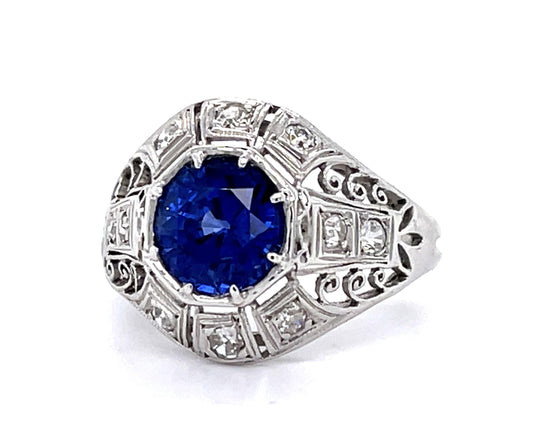 Art Deco 1.37ct Sapphire & 0.70ct Diamond Art Deco Ring