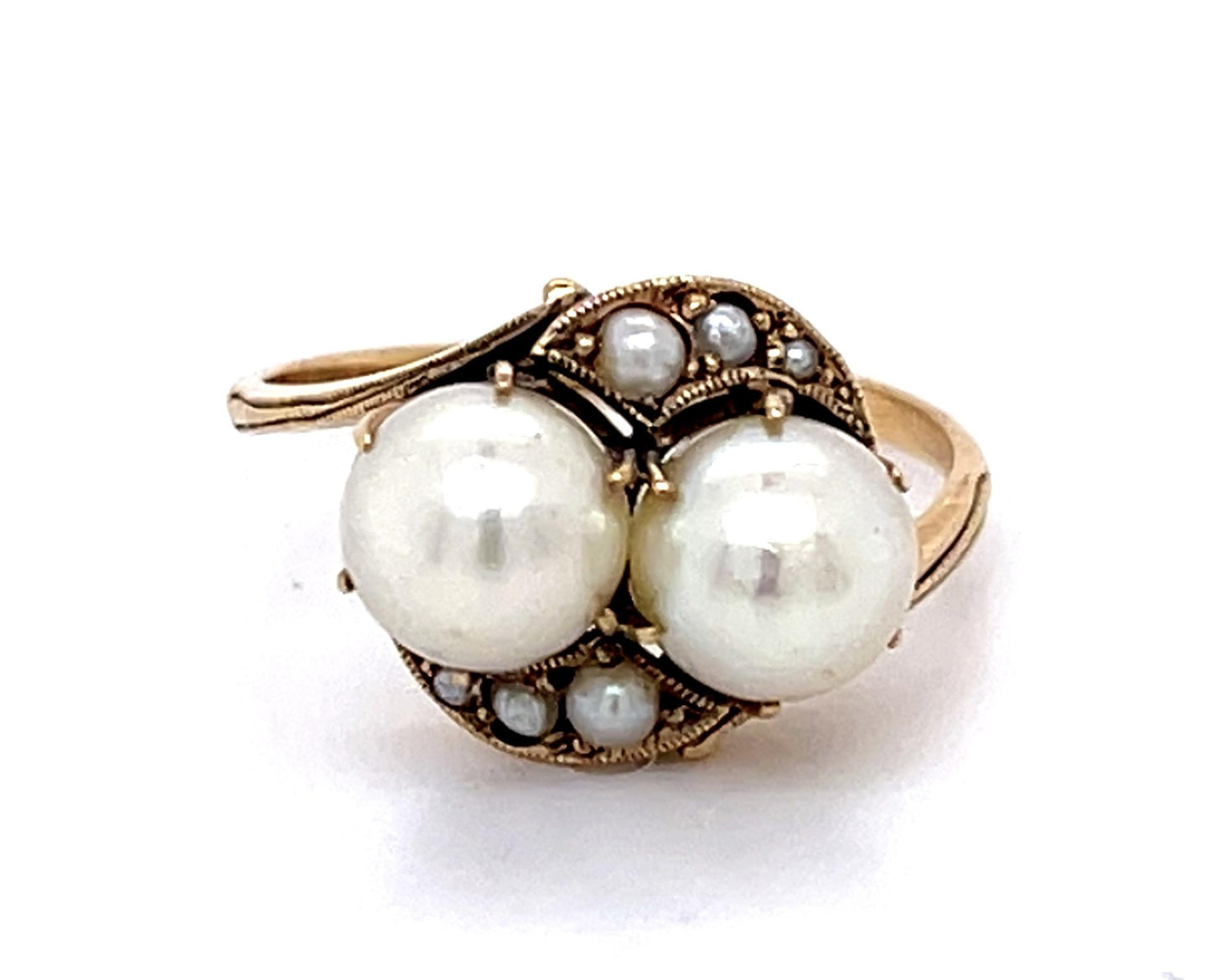 Victorian 14KY 6.32mm + 6.26mm Akoya Pearl (Antique 1890s)
