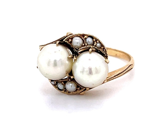 Victorian 14KY 6.32mm + 6.26mm Akoya Pearl (Antique 1890s)