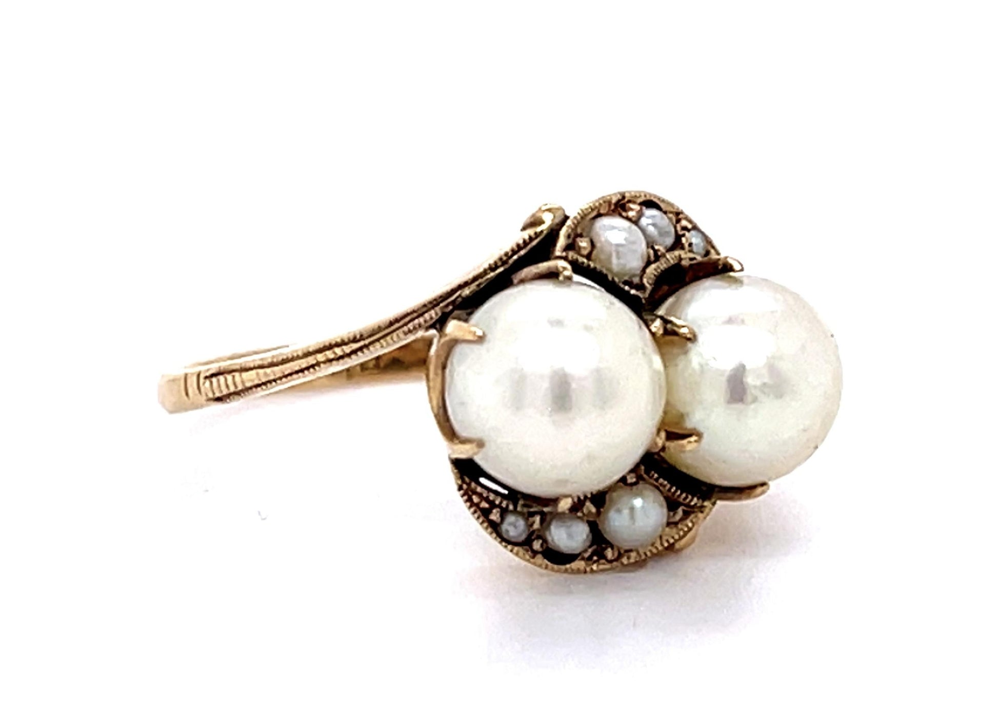 Victorian 14KY 6.32mm + 6.26mm Akoya Pearl (Antique 1890s)