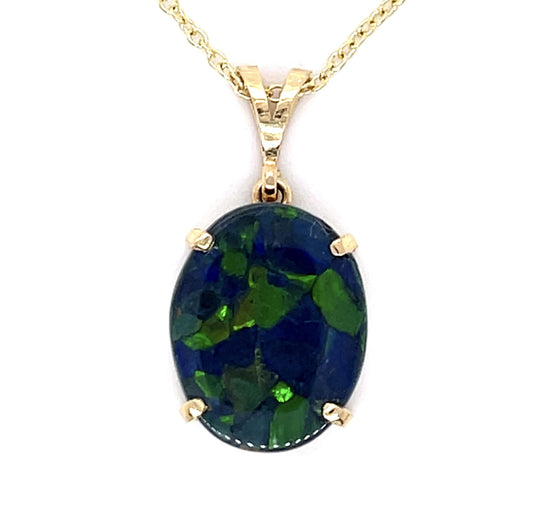 3.88ct Black Australian Opal 14KY Pendant 3.85g 14KY Chain 16"