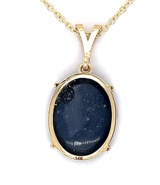 3.88ct Black Australian Opal 14KY Pendant 3.85g 14KY Chain 16"