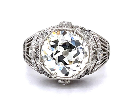 3.64ct M VS2 Old European Diamond Platinum Handmade Ring .60ct SD