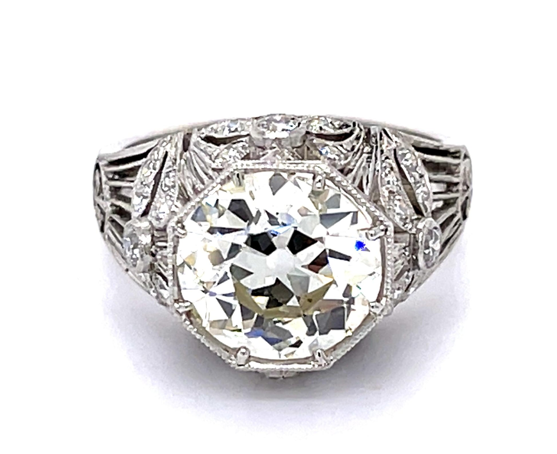 3.64ct M VS2 Old European Diamond Platinum Handmade Ring .60ct SD