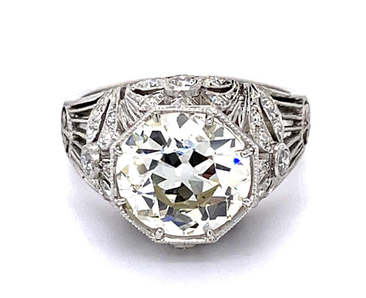 3.64ct M VS2 Old European Diamond Platinum Handmade Ring .60ct SD
