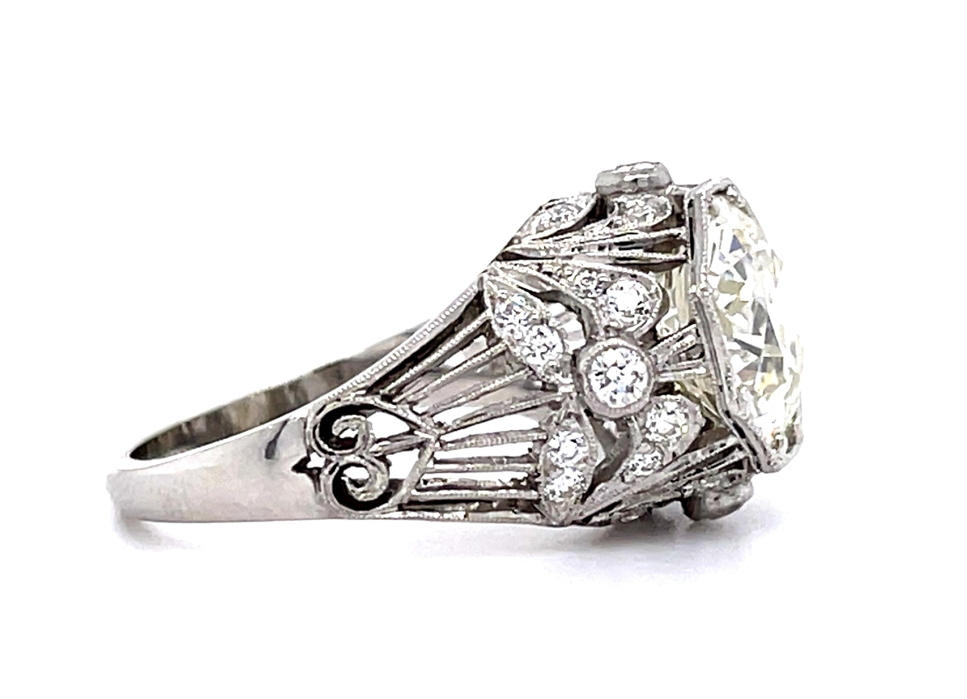 3.64ct M VS2 Old European Diamond Platinum Handmade Ring .60ct SD