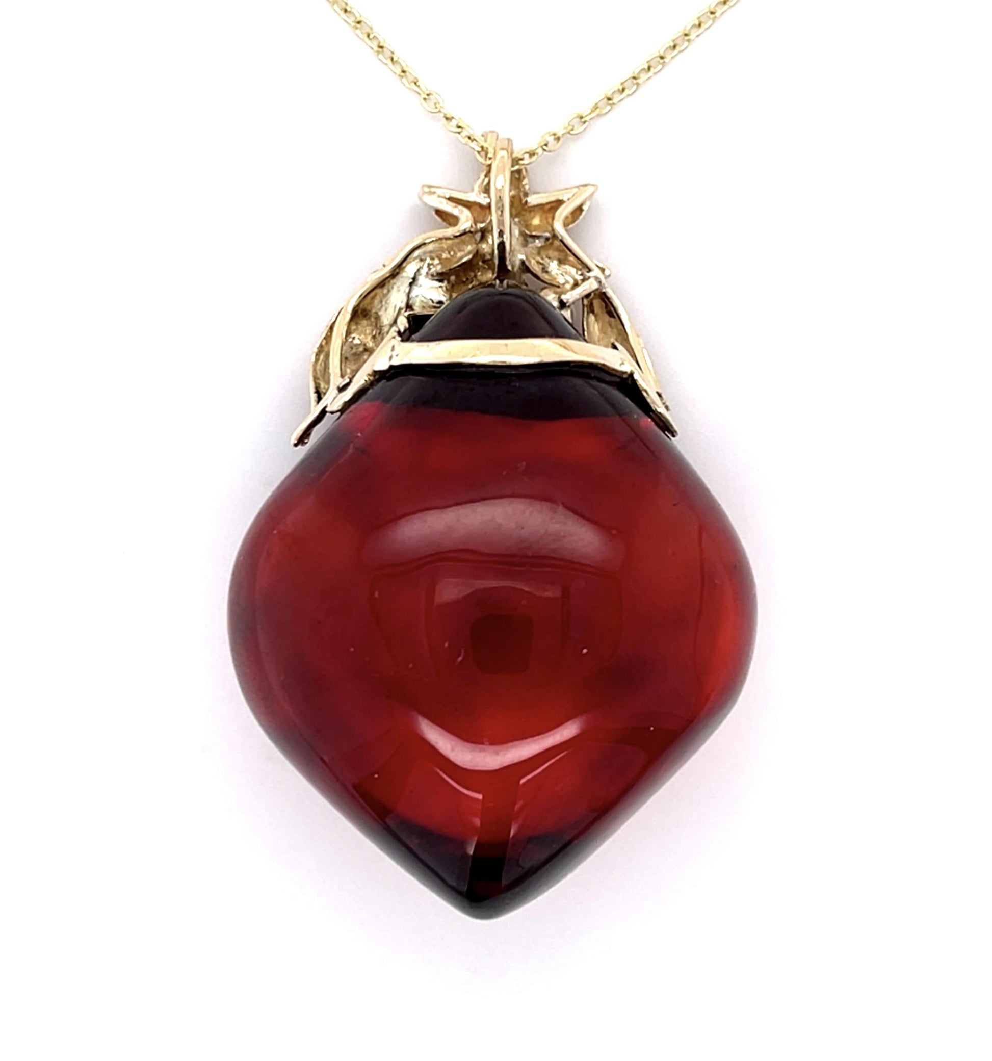 150ct Cherry Amber+ Pearl 14KY Pendant 18g 16" Chain