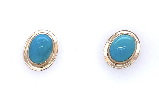 Original 3ct Turquoise 14KY Stud Earrings (Vintage 1930s) 2.70g