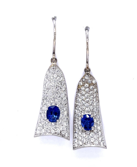 2ct Sapphire 2ct Diamond Platinum Drop Earrings