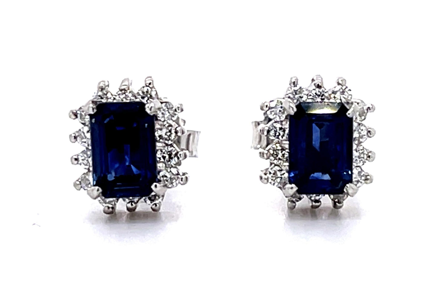 1.65ct Sapphire .28ct Diamond Platinum Stud Earrings 4.20g