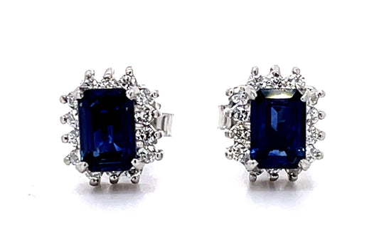 1.65ct Sapphire .28ct Diamond Platinum Stud Earrings 4.20g