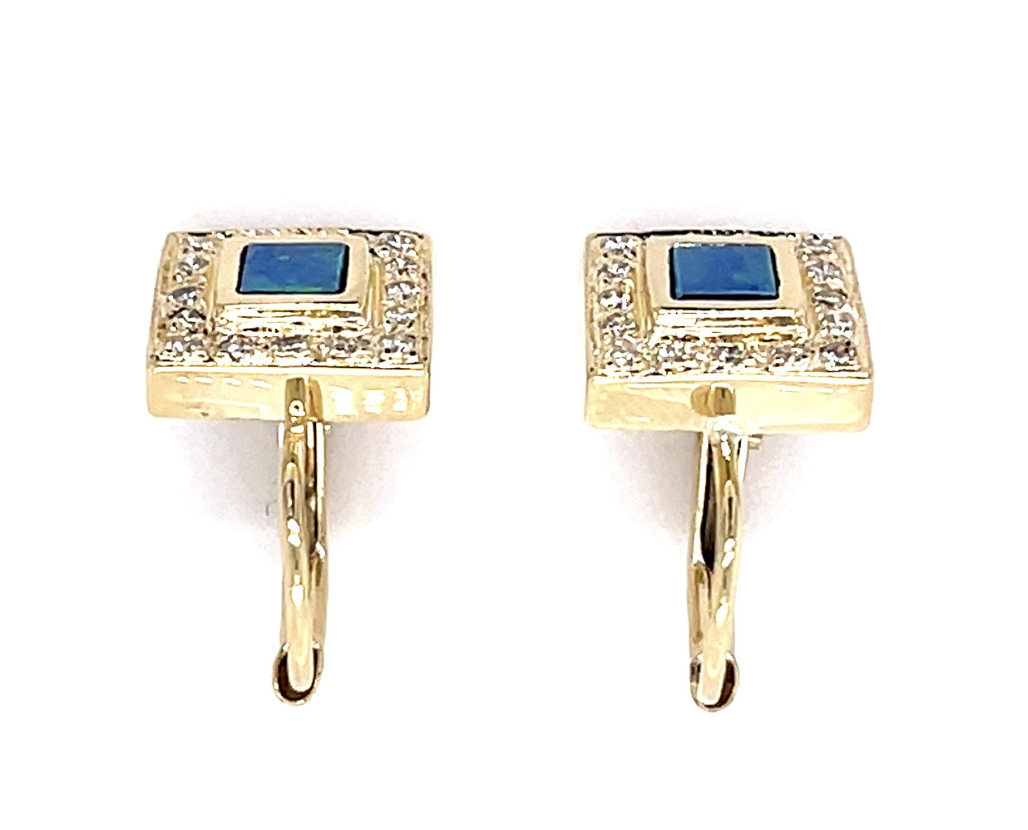 Inlaid Opal .32ct Diamond 14KY Earrings