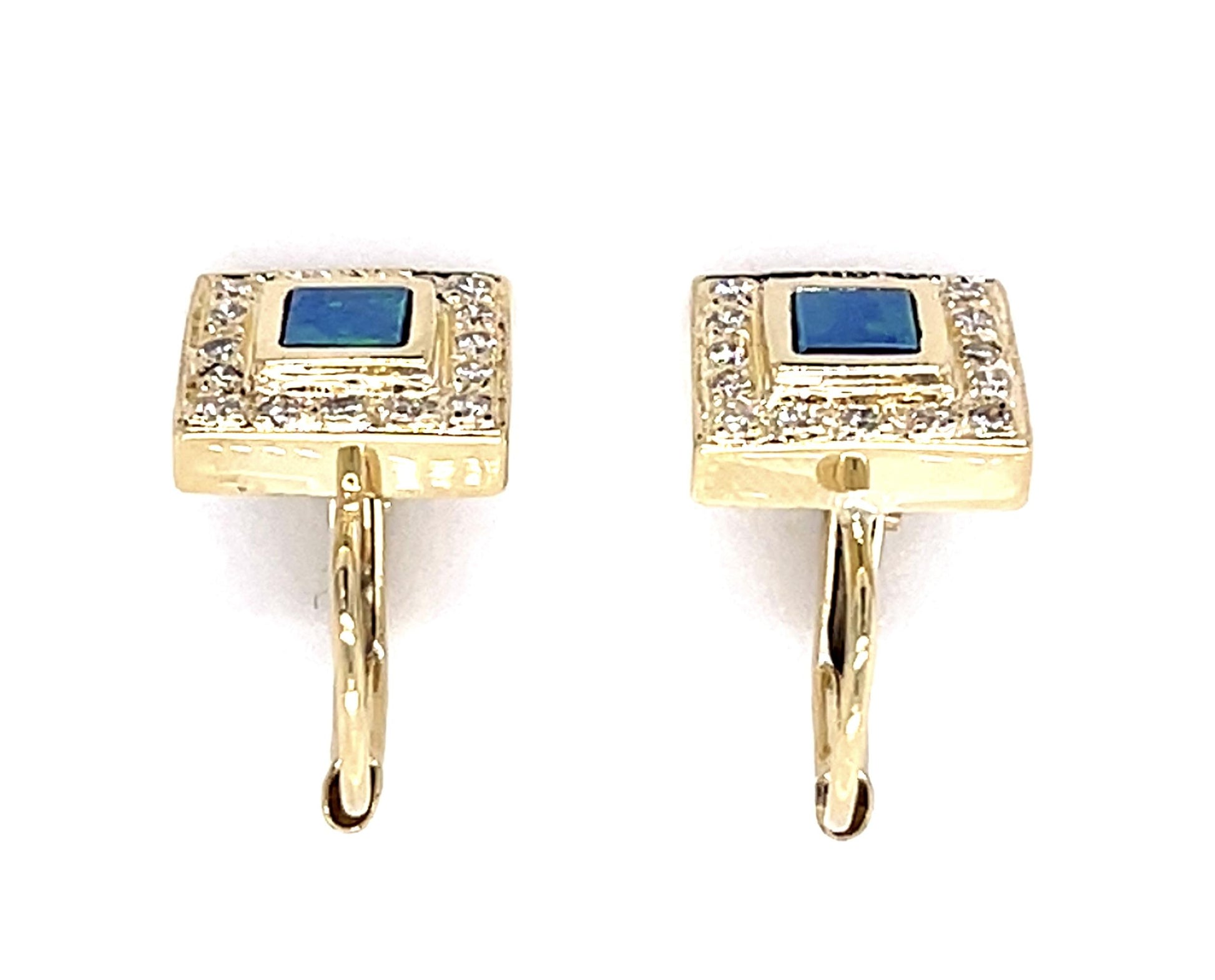 Inlaid Opal .32ct Diamond 14KY Earrings