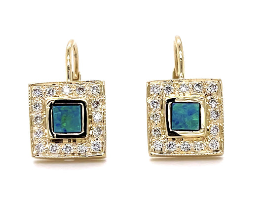 Inlaid Opal .32ct Diamond 14KY Earrings