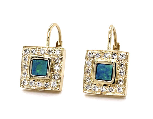 Inlaid Opal .32ct Diamond 14KY Earrings