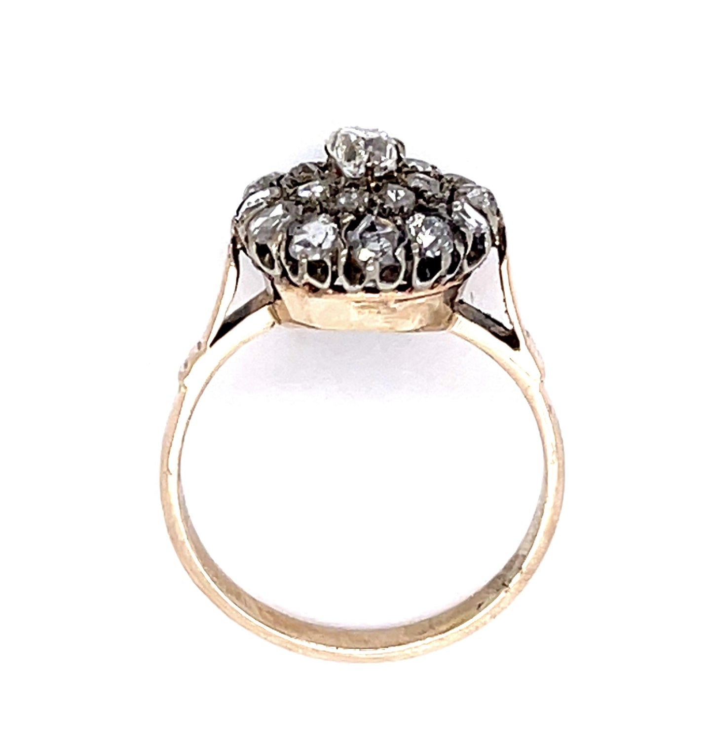 Victorian 1ct Old Mine + Rose Cut Diamond 14K Two Tone Ring (Antique 1890s)