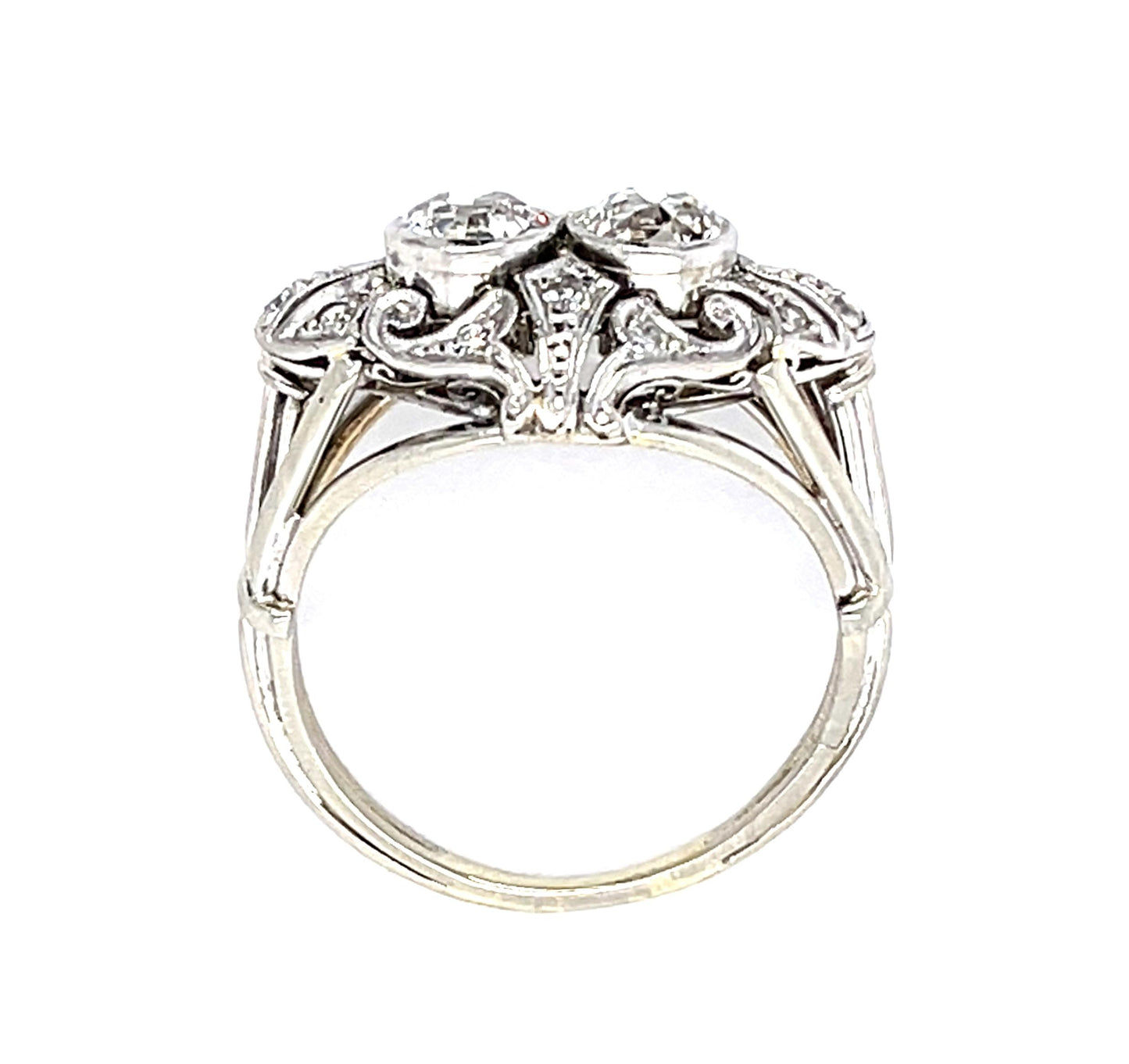 Art Deco 1.05ct VS Two Old European Diamonds (No Cert) 14KW Ring .10ct SD