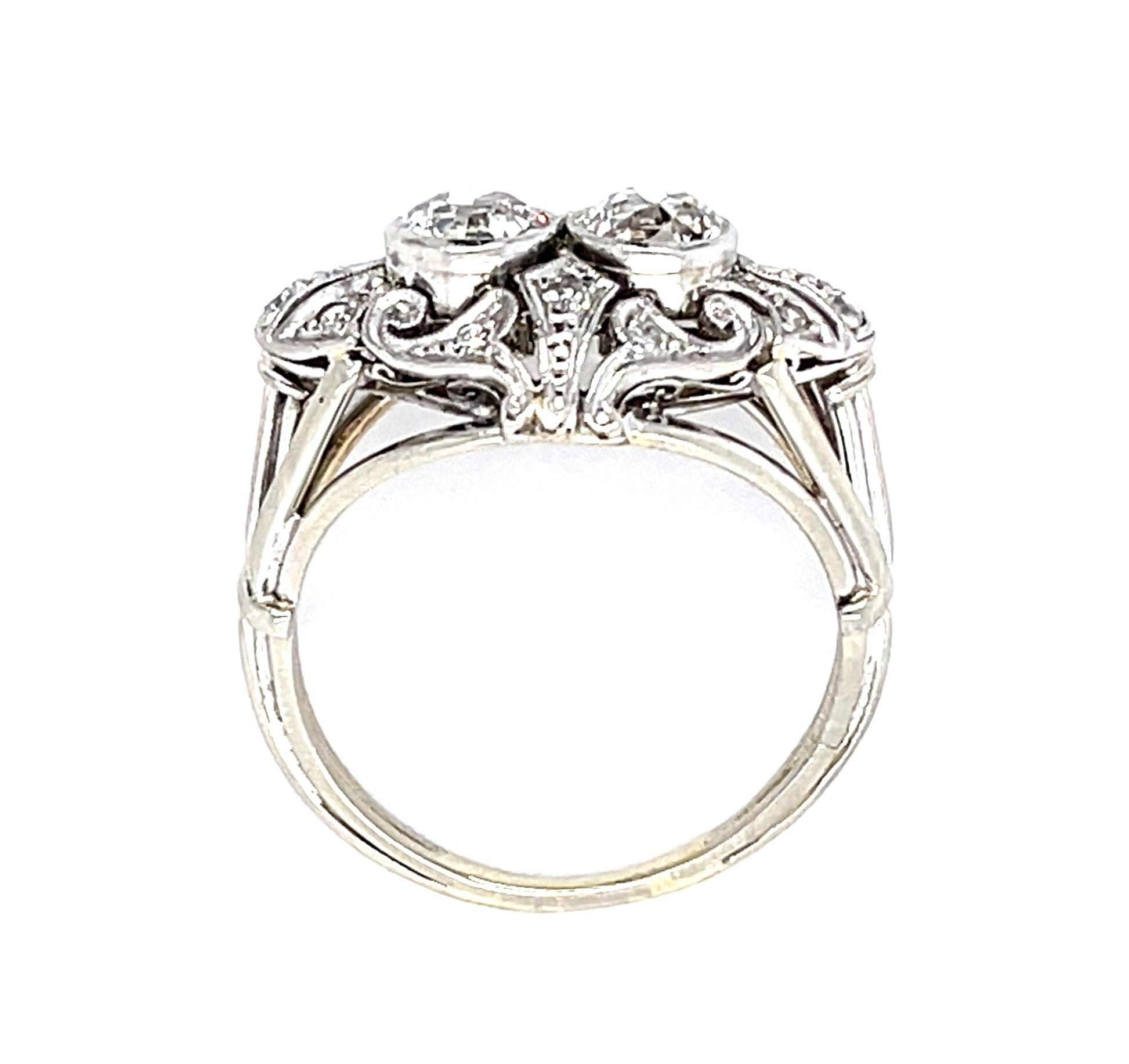 Art Deco 1.05ct VS Two Old European Diamonds (No Cert) 14KW Ring .10ct SD