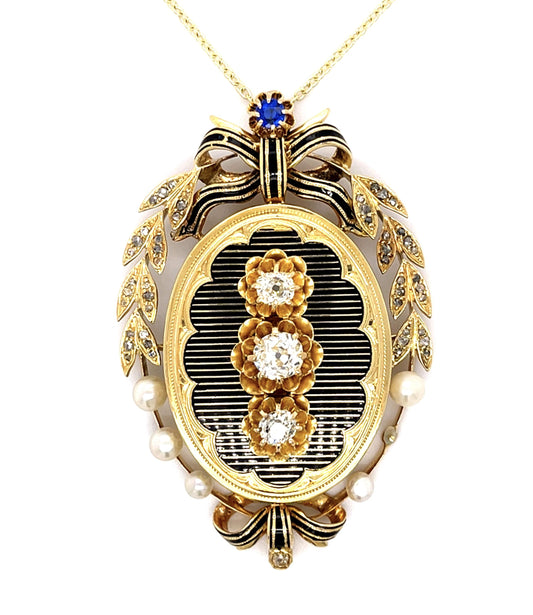 Victorian .40ct Old Mine Center Dia 14KY Pendant (Antique 1860s) .40ct (2 Dia)