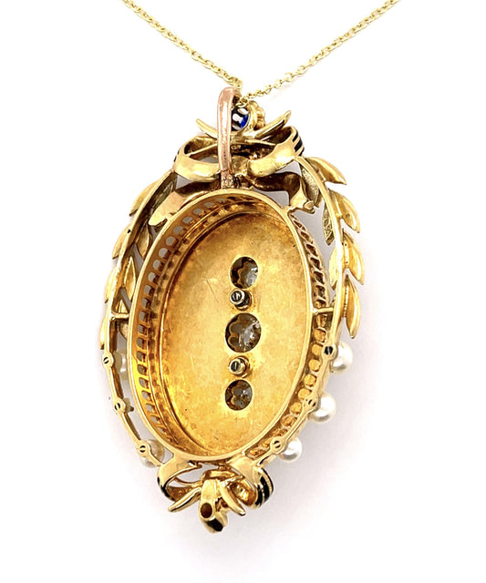 Victorian .40ct Old Mine Center Dia 14KY Pendant (Antique 1860s) .40ct (2 Dia)