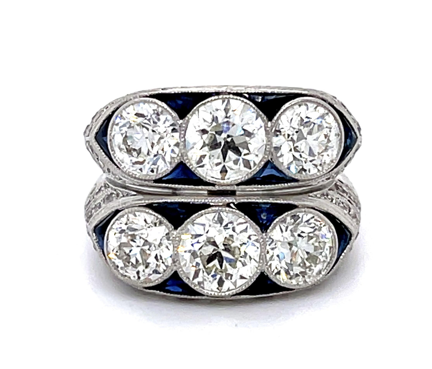 Art Deco Double Stacked Ring 2.80ct (Six Center Diamonds) PT Ring Antique 1920s