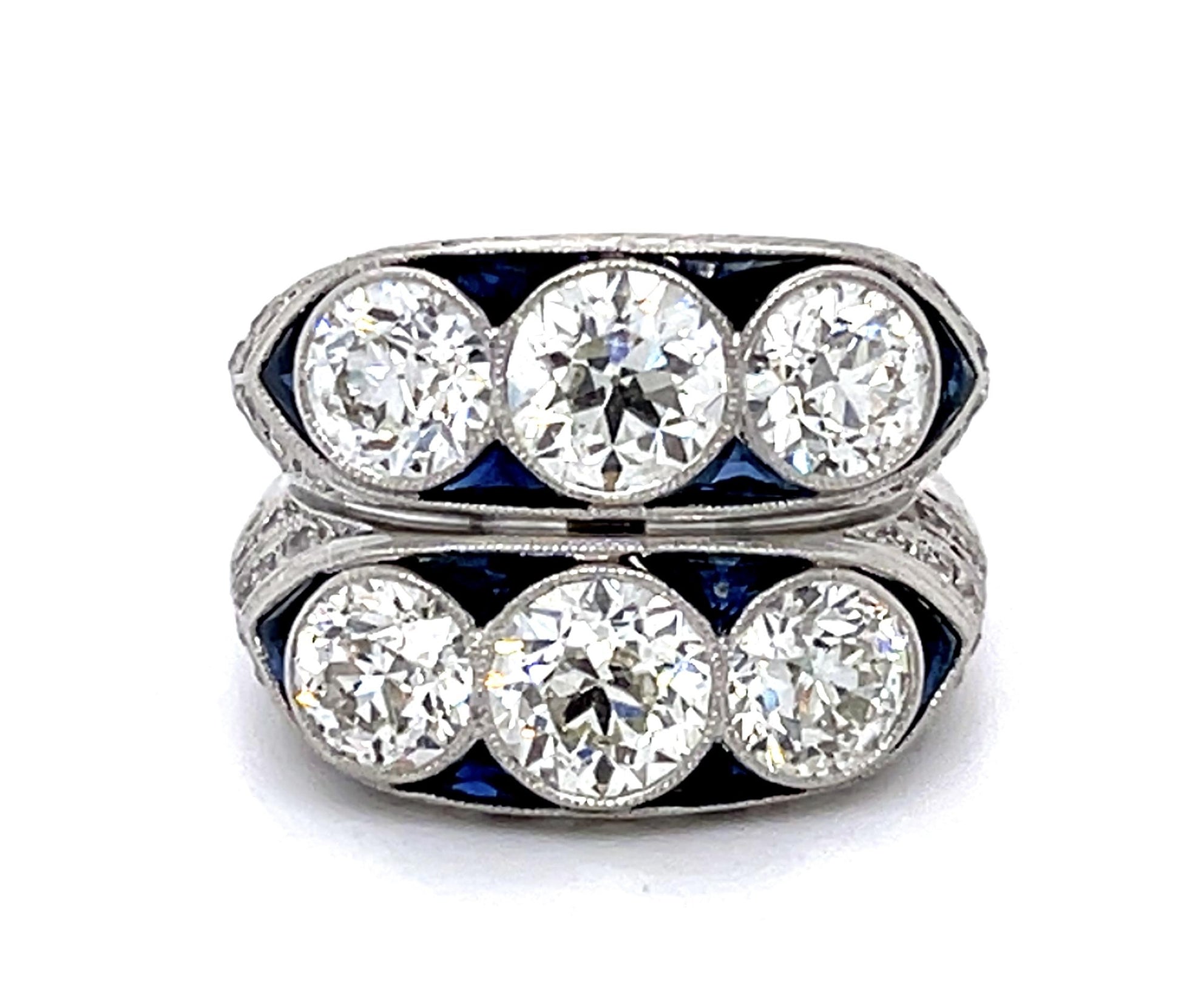 Art Deco Double Stacked Ring 2.80ct (Six Center Diamonds) PT Ring Antique 1920s