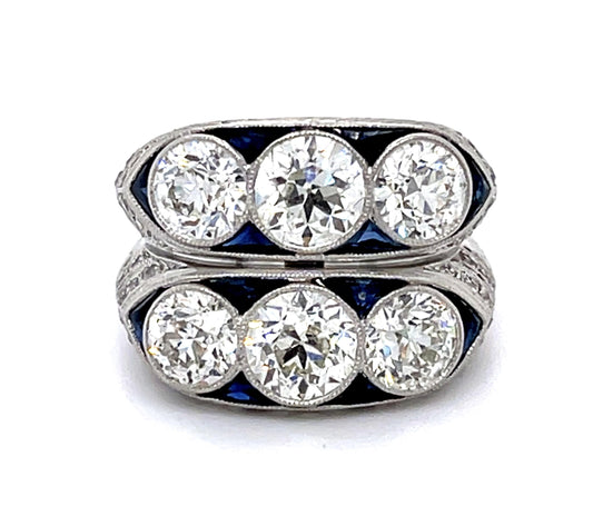 Art Deco Double Stacked Ring 2.80ct (Six Center Diamonds) PT Ring Antique 1920s