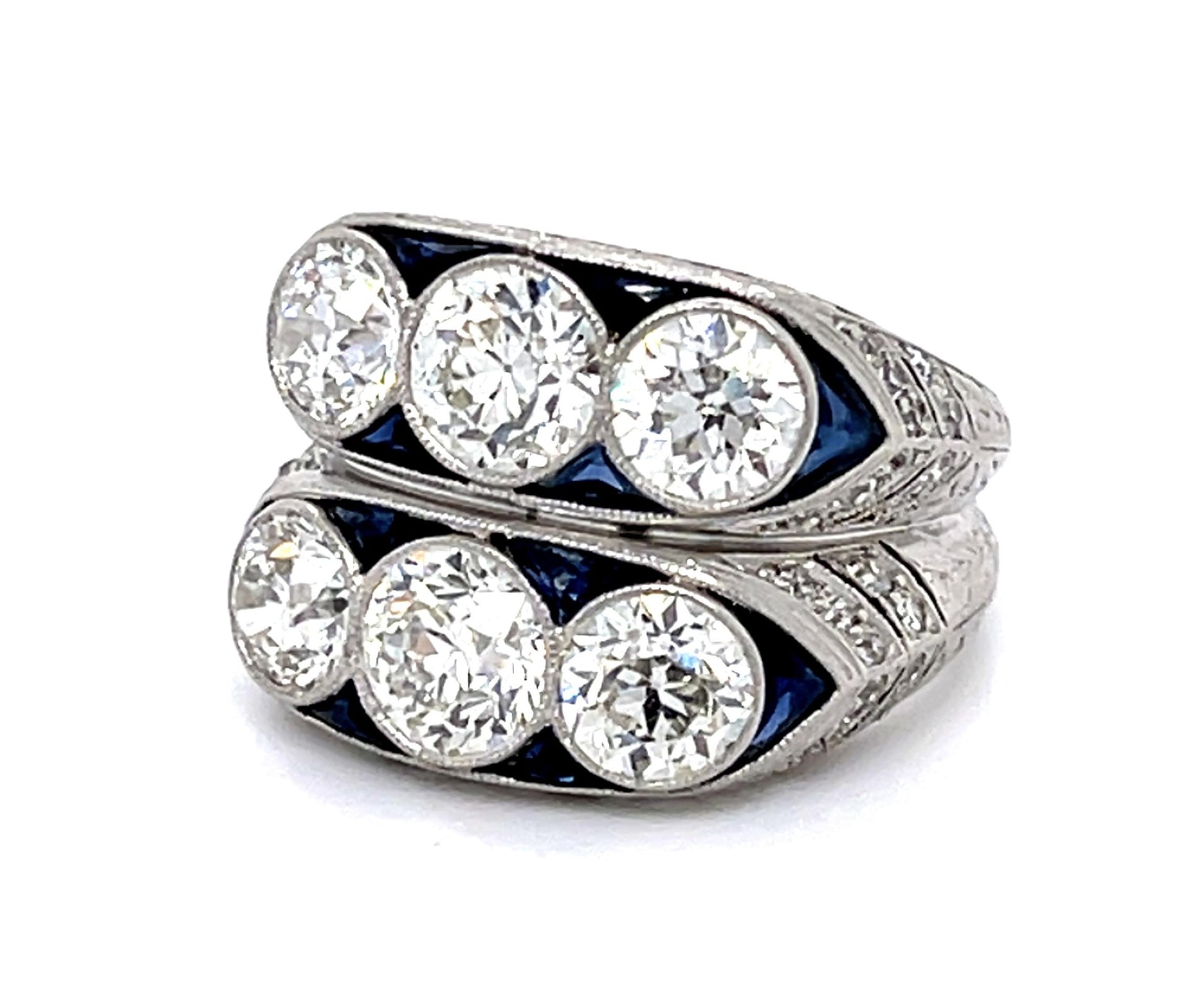 Art Deco Double Stacked Ring 2.80ct (Six Center Diamonds) PT Ring Antique 1920s