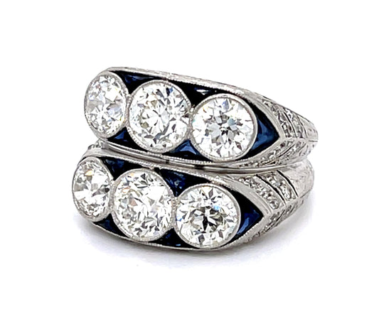 Art Deco Double Stacked Ring 2.80ct (Six Center Diamonds) PT Ring Antique 1920s