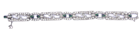 Art Deco 8ct Diamond Sapphire + Emerald Platinum Bracelet 29g 7.25"