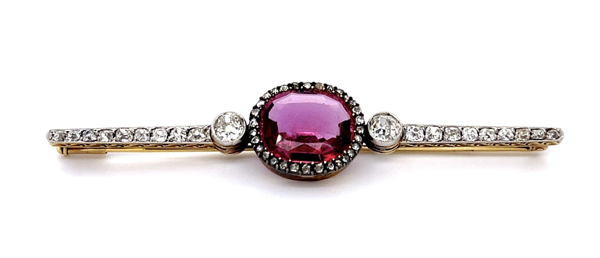 Edwardian 10.50ct Pink Tourmaline .90ct (2 Diamnds) PT/18KY Brooch (Antique 1900