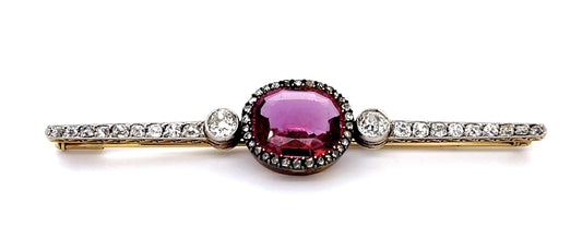 Edwardian 10.50ct Pink Tourmaline .90ct (2 Diamnds) PT/18KY Brooch (Antique 1900