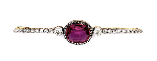 Edwardian 10.50ct Pink Tourmaline .90ct (2 Diamnds) PT/18KY Brooch (Antique 1900