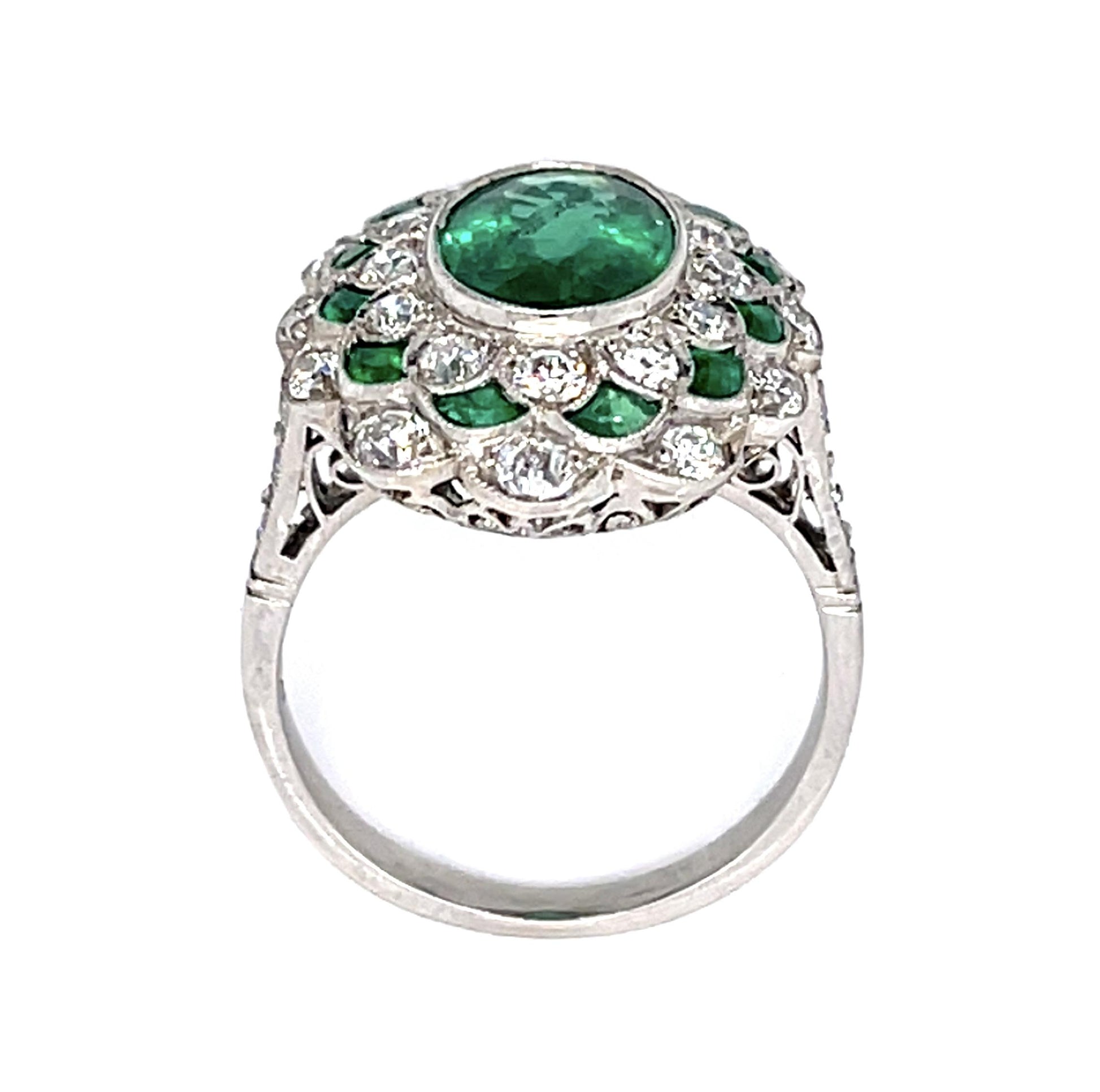 2.96ct F3 Brazilian Emerald 1.26ct Dia Platinum Handmade Ring 1.40ct Side Eme