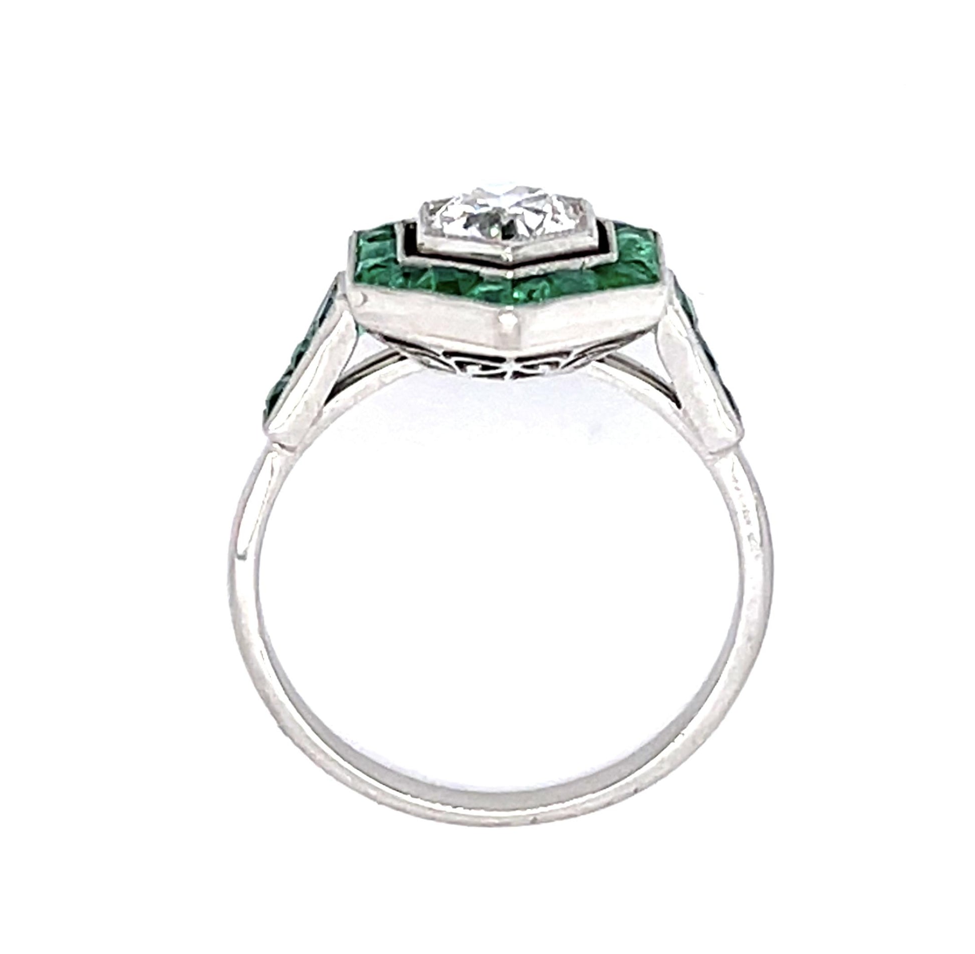 .68ct Old European Diamond Center 1.40ct Emerald Platinum Handmade Ring