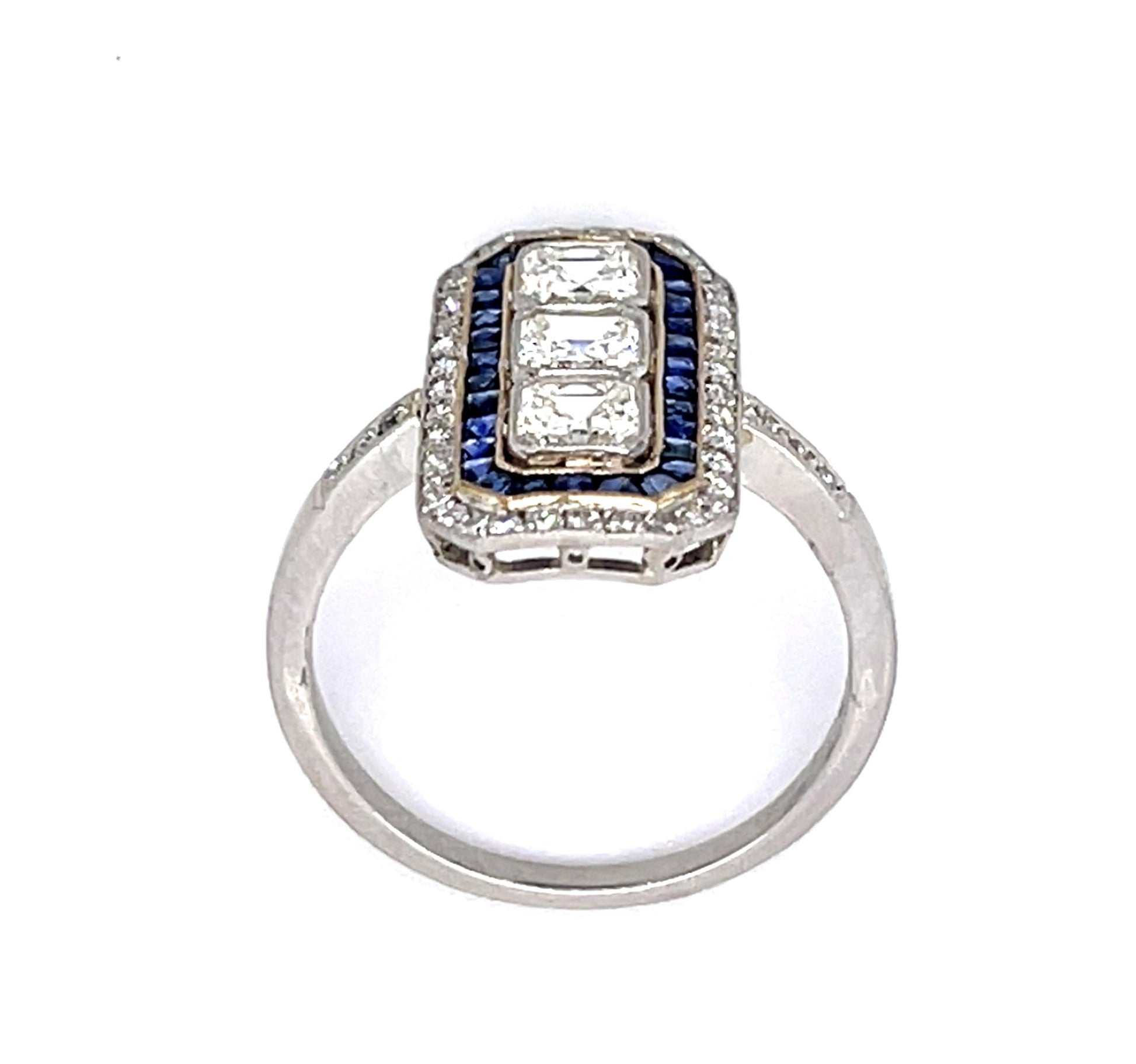 .93ct Square-cut Diamond .80ct Sapphire Platinum Handmade Ring .48ct SD