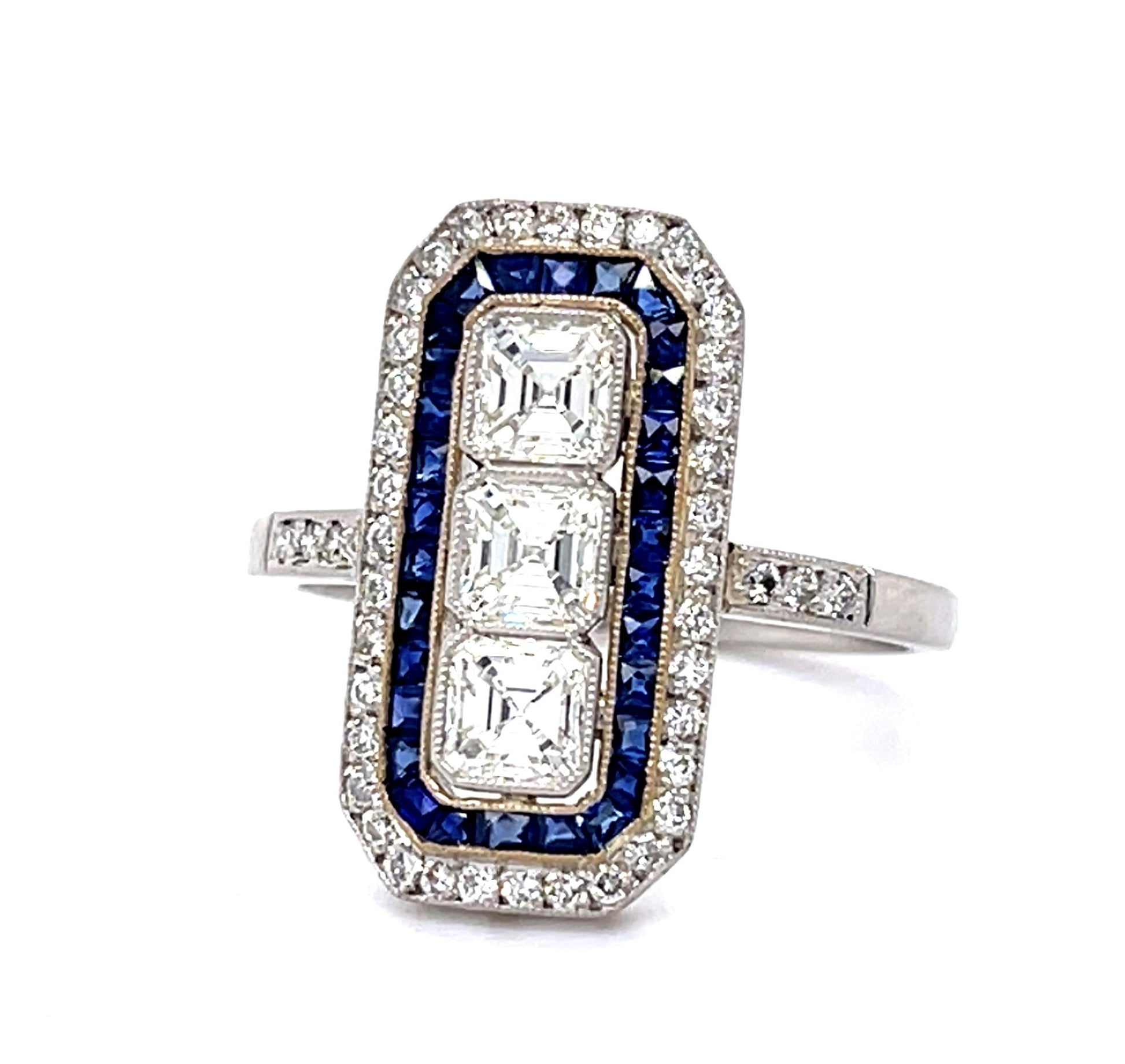 .93ct Square-cut Diamond .80ct Sapphire Platinum Handmade Ring .48ct SD