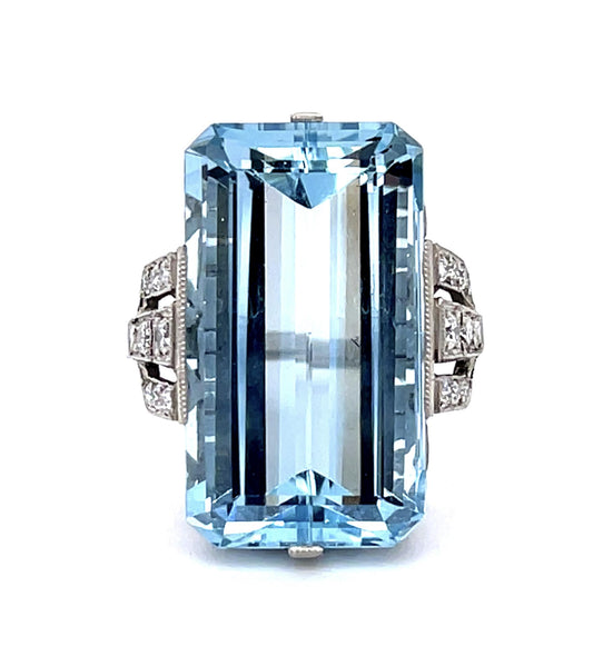 17.64ct Aquamarine .24ct Diamond Platinum Handmade Ring