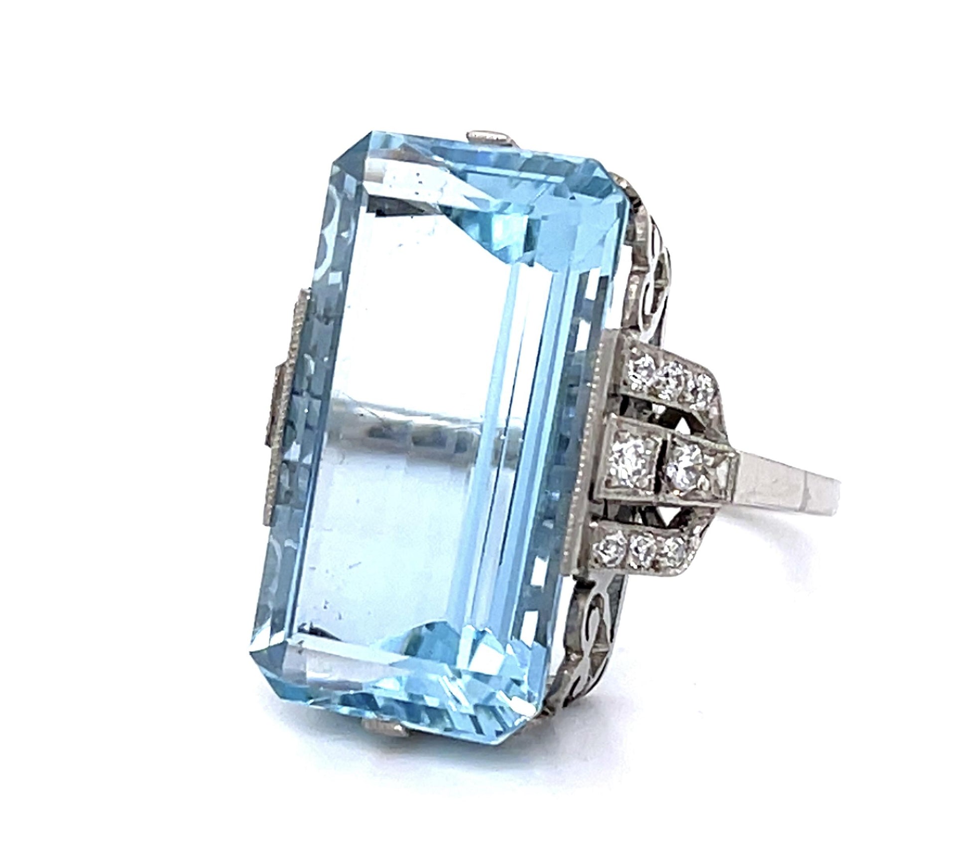 17.64ct Aquamarine .24ct Diamond Platinum Handmade Ring
