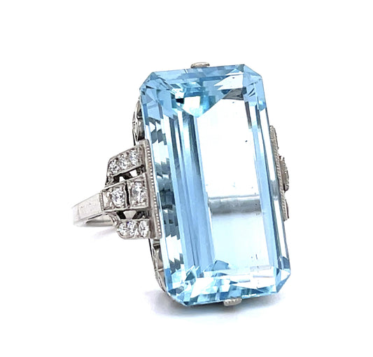 17.64ct Aquamarine .24ct Diamond Platinum Handmade Ring