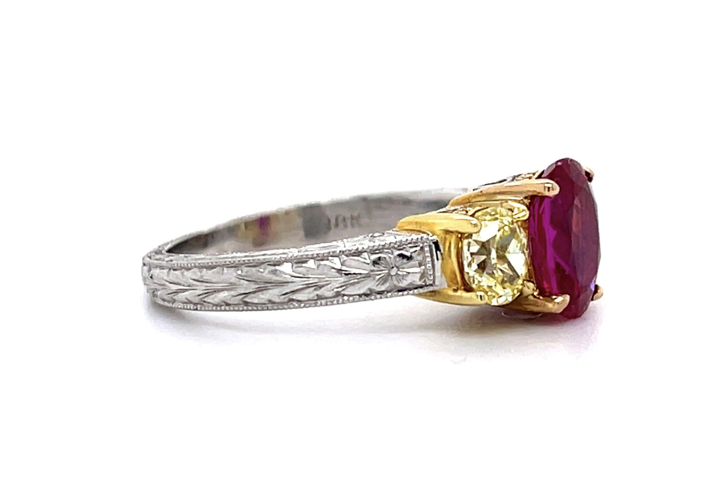 1.33ct Burma Unheated Rby .50ctw Fancy Yellow Dia PT18K 6.90gr Ring # 22055580