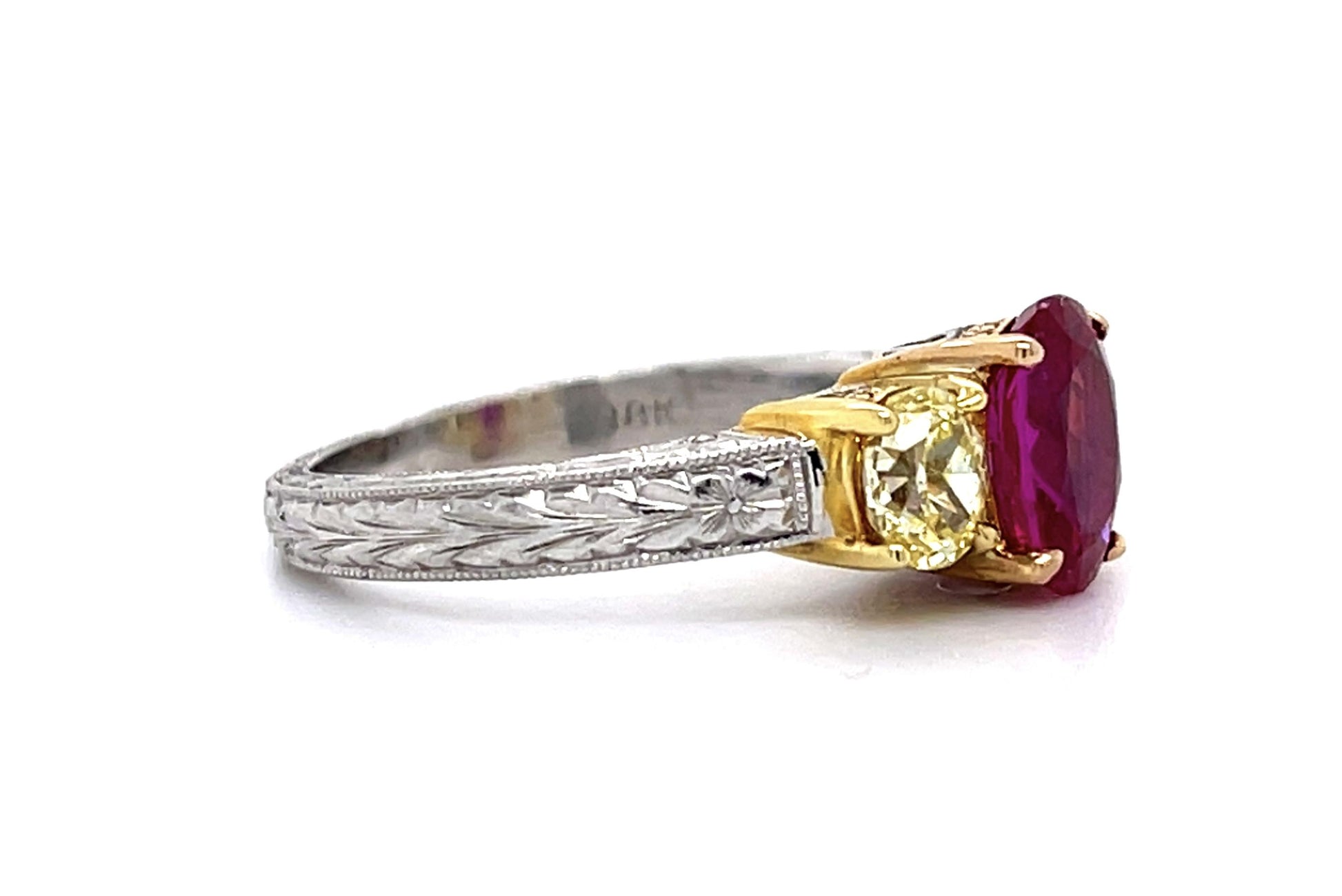 1.33ct Burma Unheated Rby .50ctw Fancy Yellow Dia PT18K 6.90gr Ring # 22055580